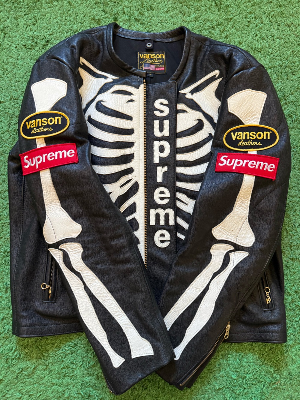 Supreme x Vanson Leathers Jacket with White Skeleton and Red Box Logo